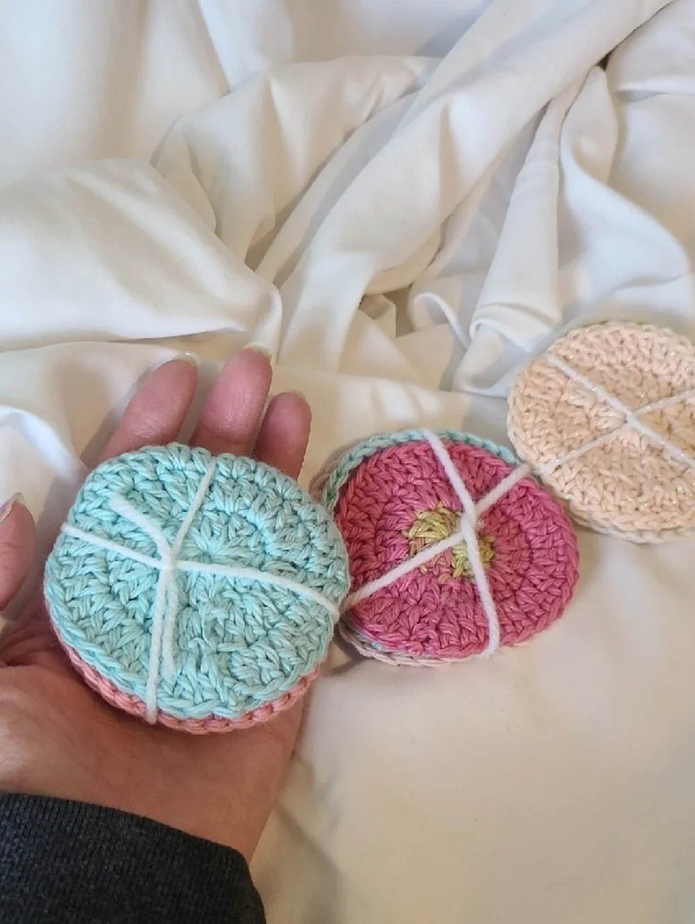 Handmade Crocheted Face Scrubbies Set Of 9 - Pastel Mix By Grey Dove Creations